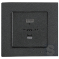 Розетка USB-A + USB-C 5V-2.4A Arvia Electric KAREN Дымчатый (20 04 2000 304)